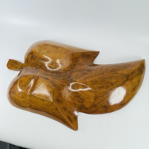 LARGE WOODEN VTG LEAF SHAPE Serving Candy Bowl Tray 3 Sections 18" X 10" MCM - Picture 8 of 14